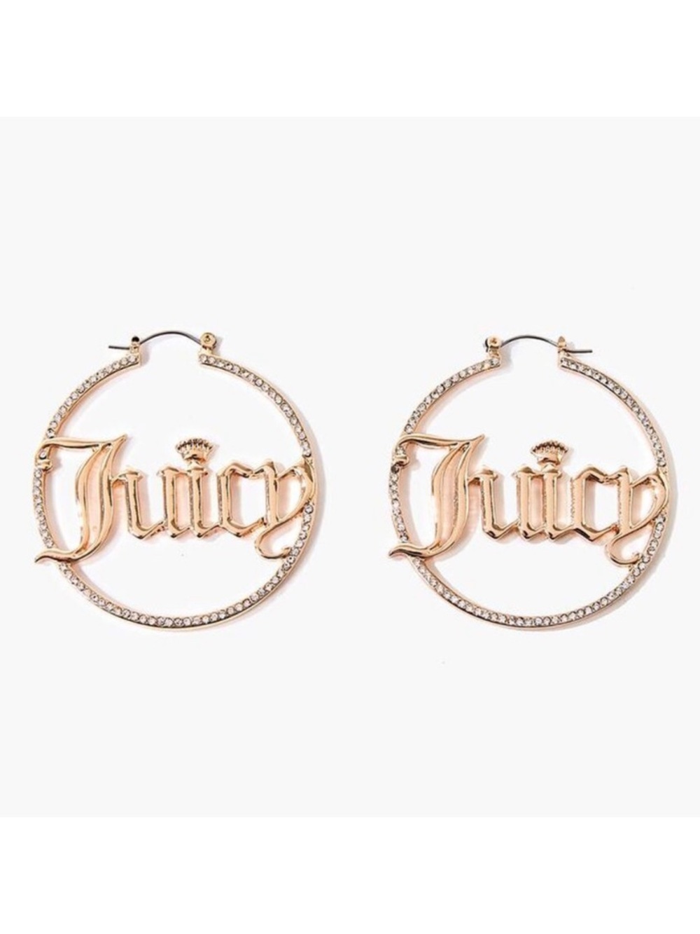 RARE gold juicy couture diamond crown hoop earrings